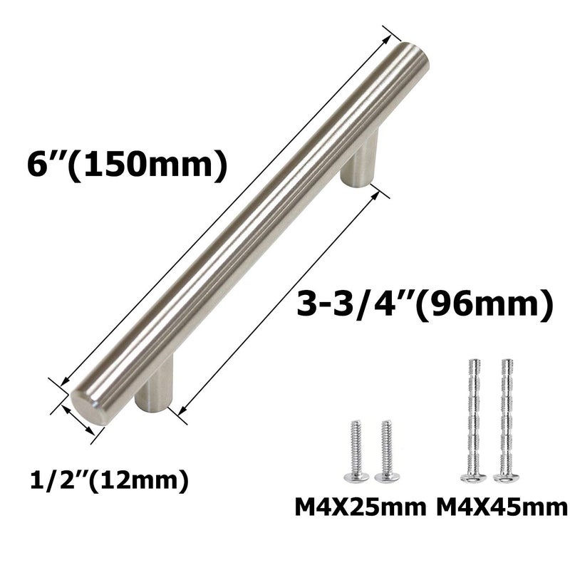 Aimyoo Cabinet Handles - Pack of 30 Stainless Steel Hollow Tube T Bar Drawer Pulls Cupboard Knob for Kitchen Furniture Hardware (Overall Length: 6", Hole Center: 3-3/4") - Image 2